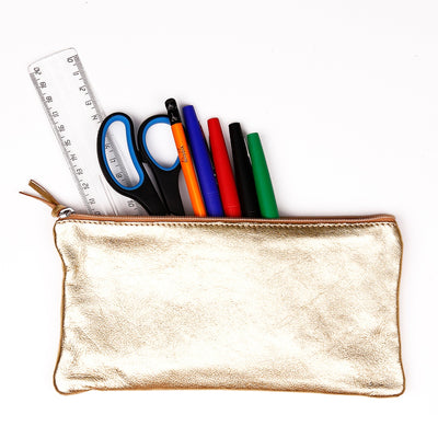 Clairefontaine Leather Flat Pencil Case, Gold