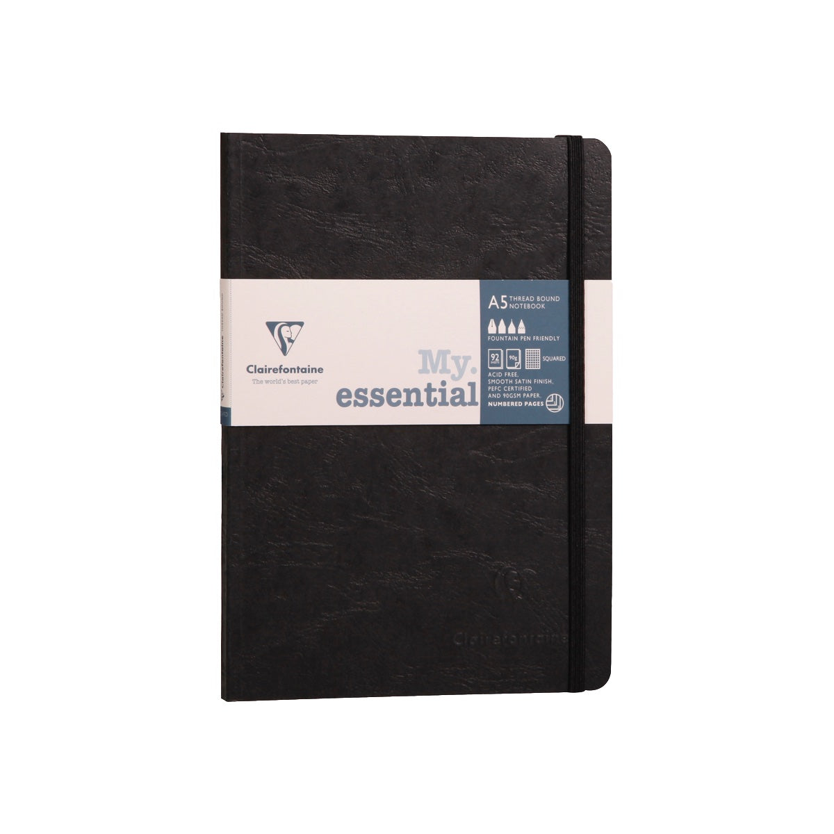 Clairefontaine Age Bag Notebook A5, Leather Effect, Lined, 90gsm, 192/pages, Black