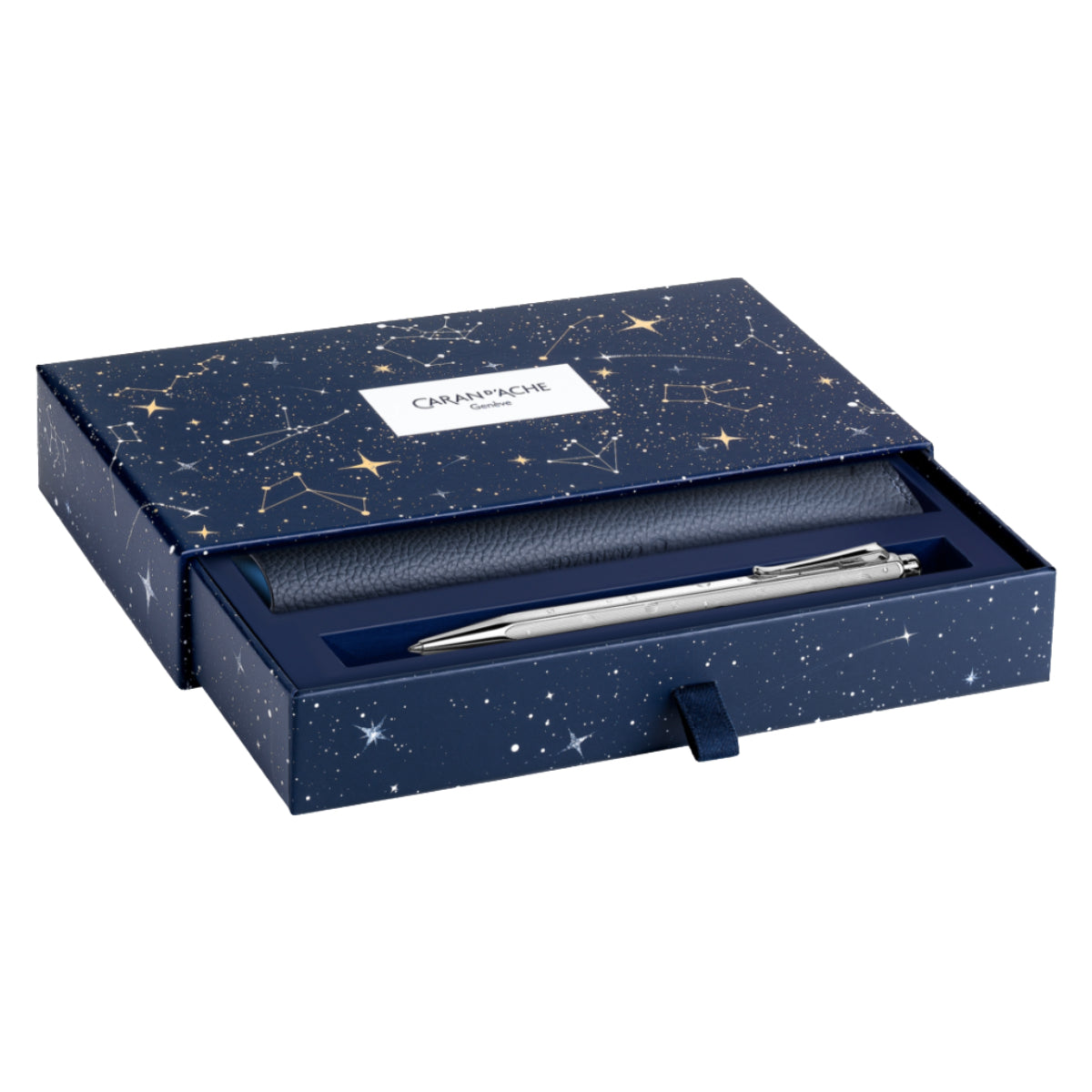 CARAN d'ACHE ECRIDOR COSMIC BLUE Gift Set Ballpoint Pen with Leather Pouche, Platinum-Plated