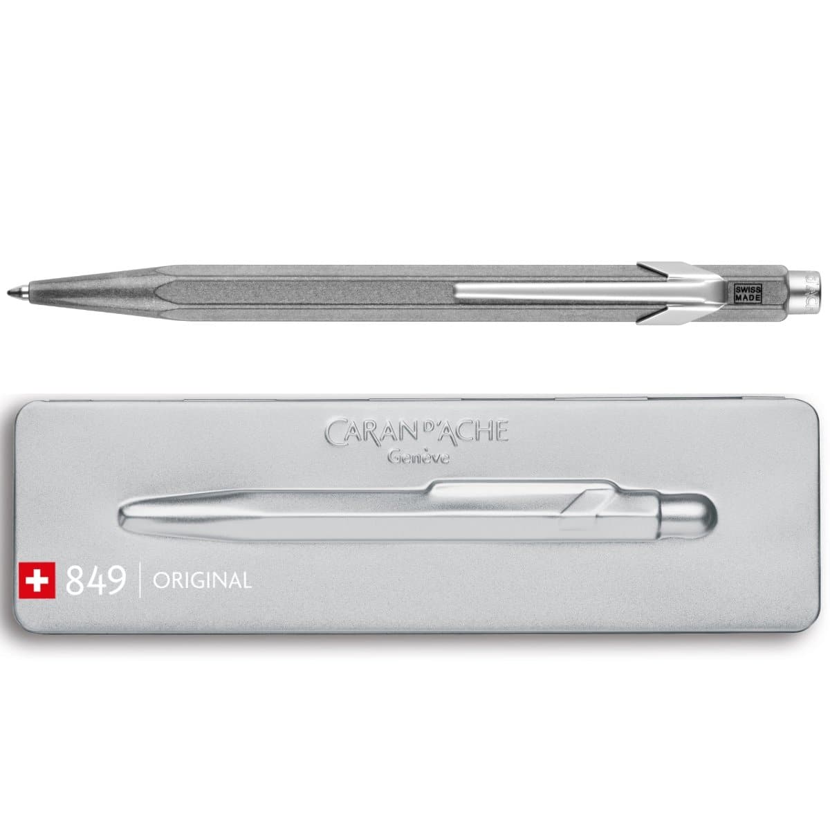 CARAN d'ACHE 849 Ballpoint Pen with Box, ORIGINAL, 0.25mm, Grey/Silver -  Off - Office One LLC